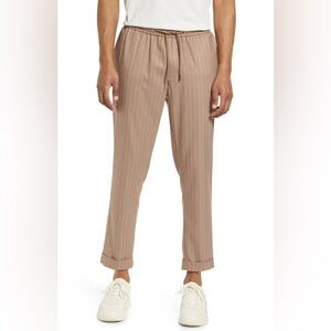 NWOT Open Edit Men's E-Waist Tan Pinstripe Stretch Ankle Pants Trousers M 32 34